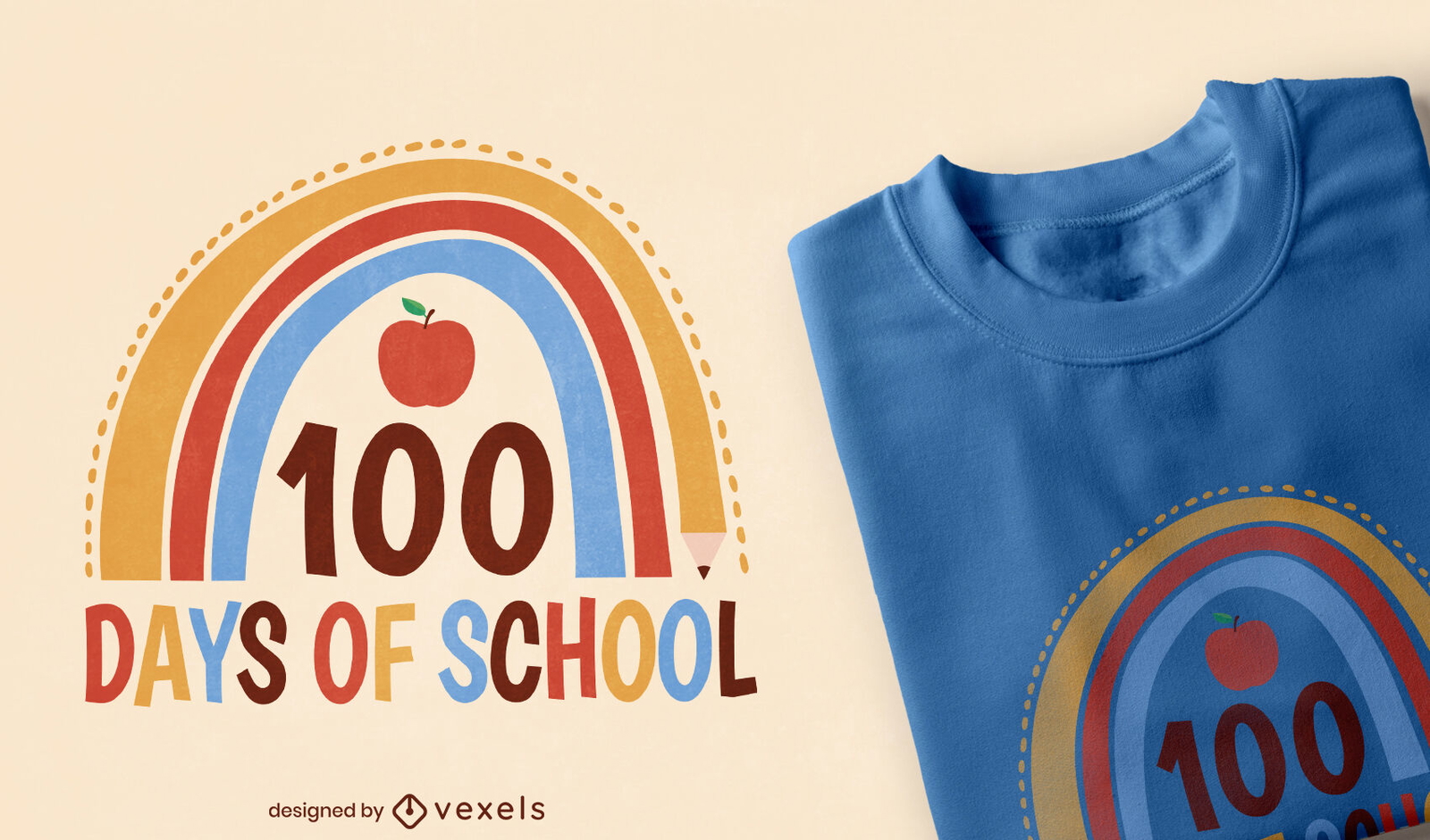 100 días de escuela diseño de camiseta de arco iris.