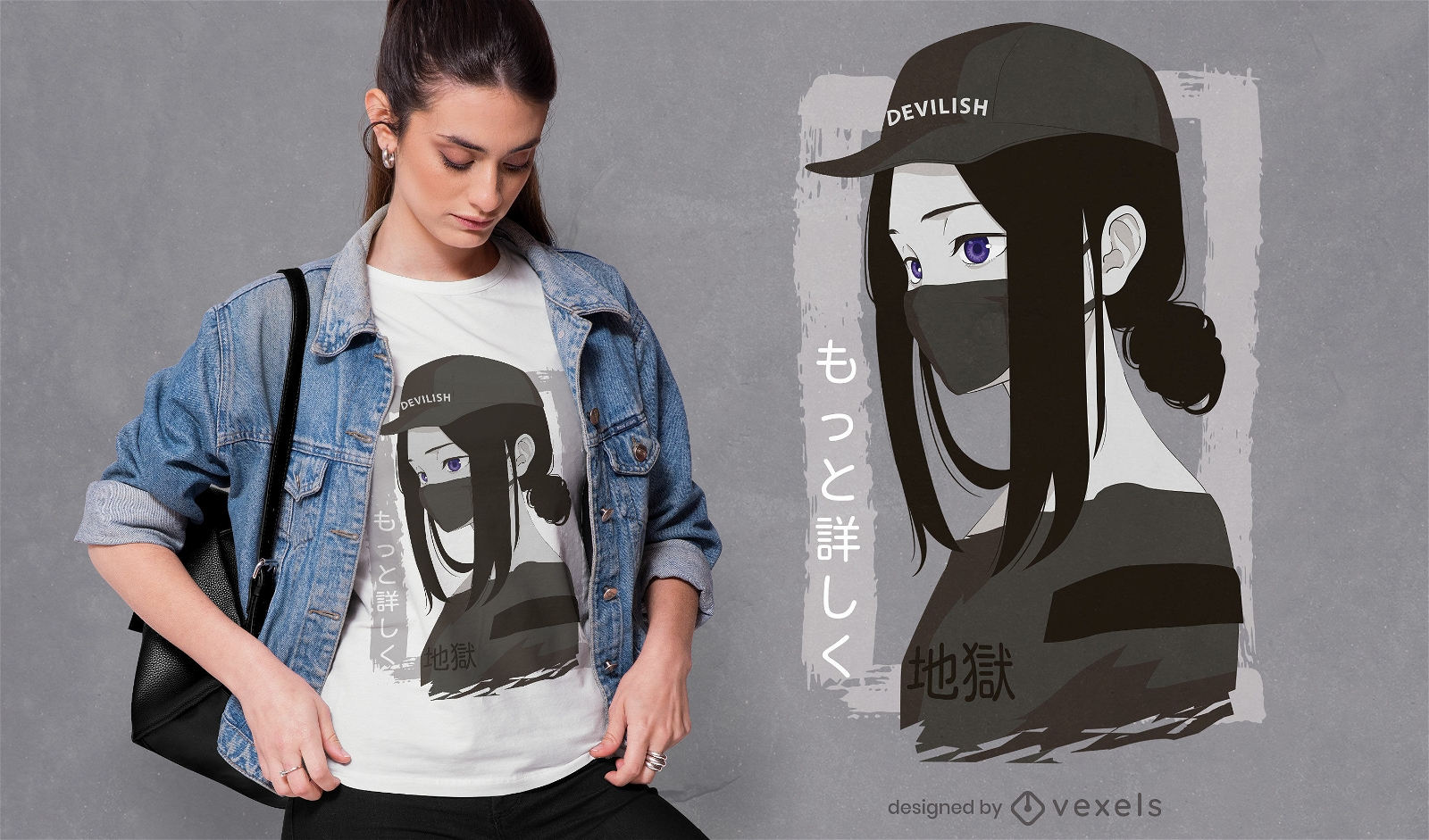 Dunkles Anime-M?dchen-T-Shirt-Design