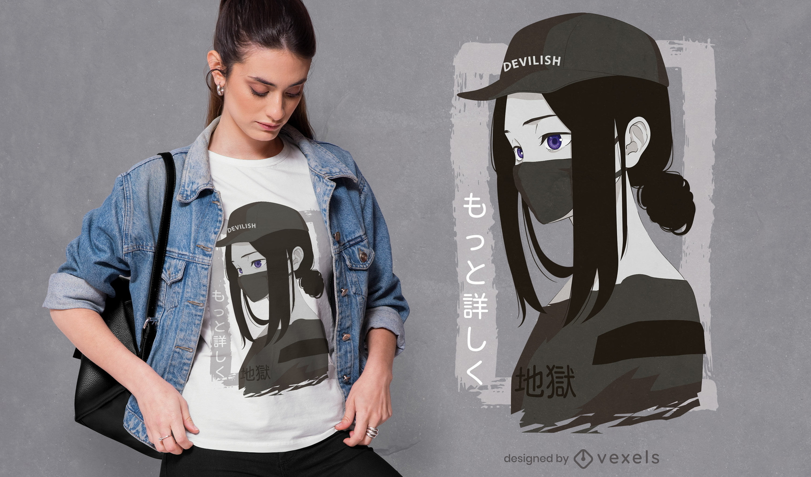 Dunkles Anime-Mädchen-T-Shirt-Design