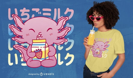 Strawberry milk axolotl t-shirt design