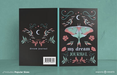 Diseño de portada de libro de polilla de diario de sueños