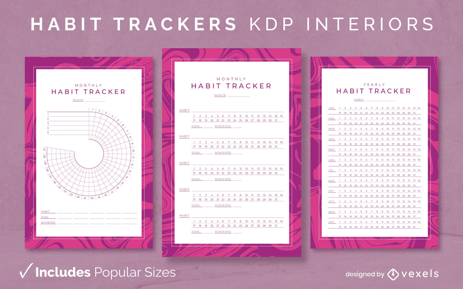 Abstract habit tracker journal template KDP interior design