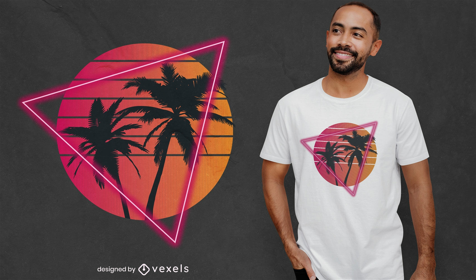 Diseño de camiseta de puesta de sol de palmera vaporwave