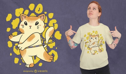Diseño de camiseta de gato lindo hula hoop