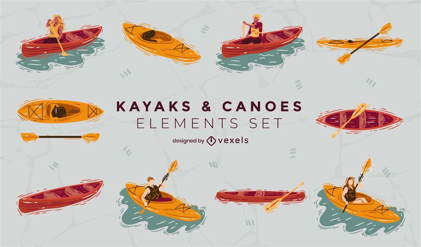 Conjunto de elementos de kayak y canoas.