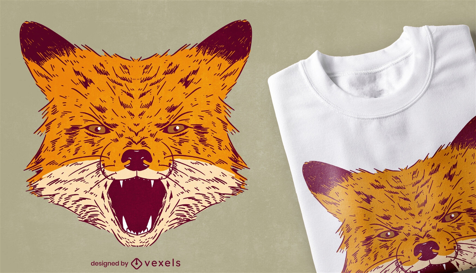 T-Shirt-Design mit wütendem Fuchsgesicht