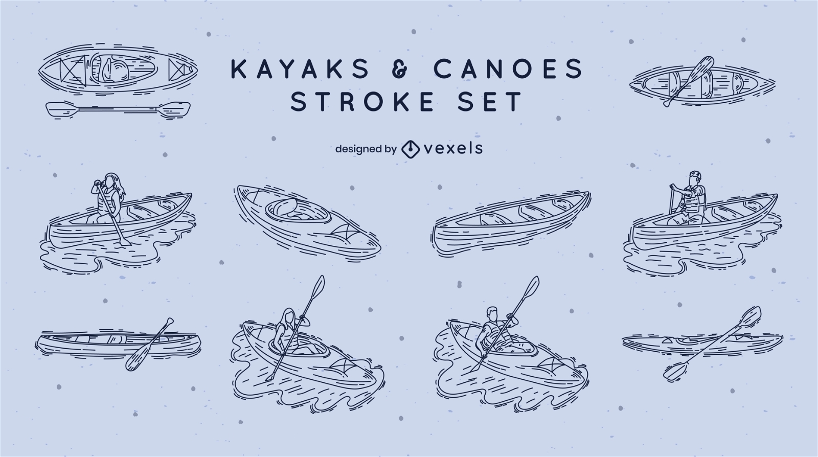 Conjunto de trazos de elementos de kayak y canoa.