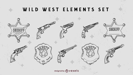 Conjunto de elementos do oeste selvagem do xerife