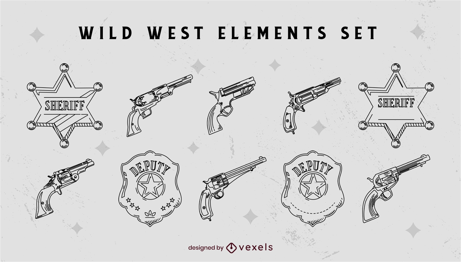 Conjunto de elementos do oeste selvagem do xerife