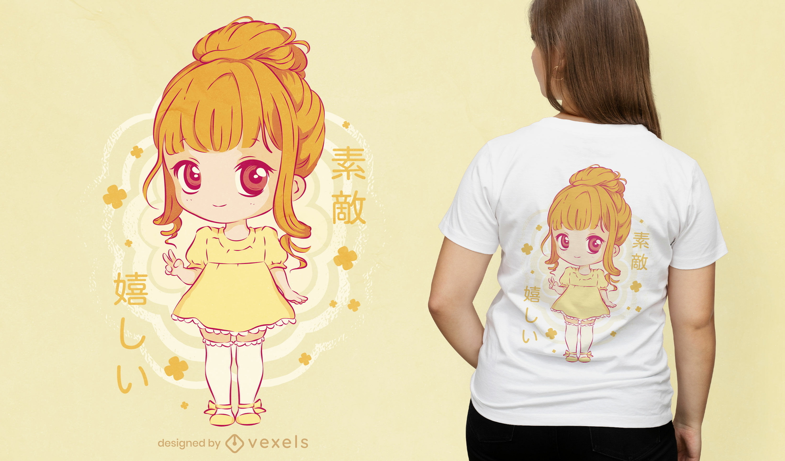 Diseño de camiseta de vestido de chica anime kawaii