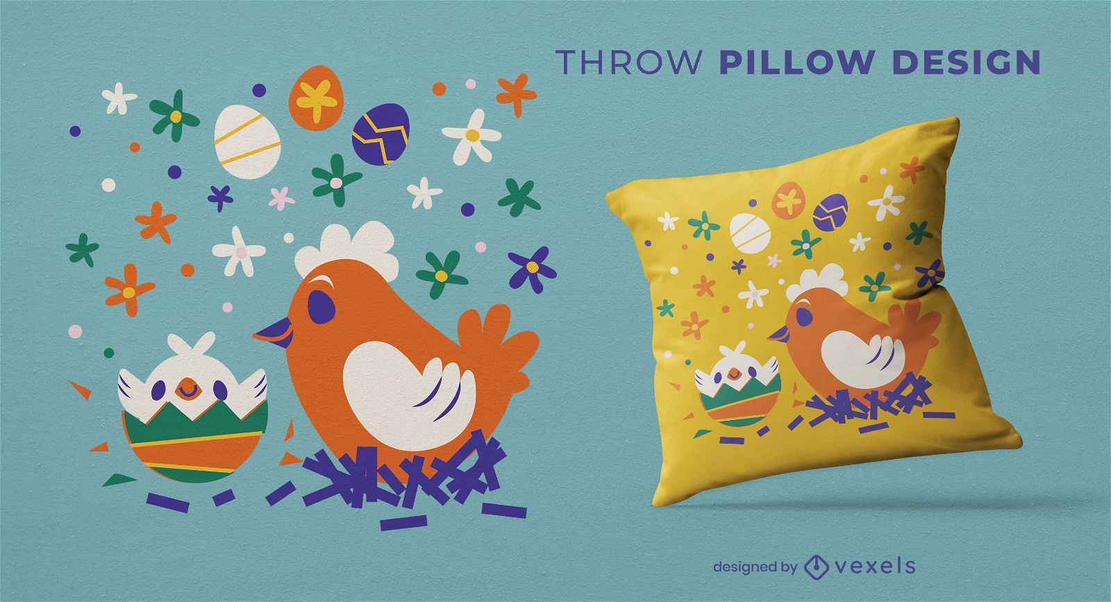 Easter chicken throw pillow design