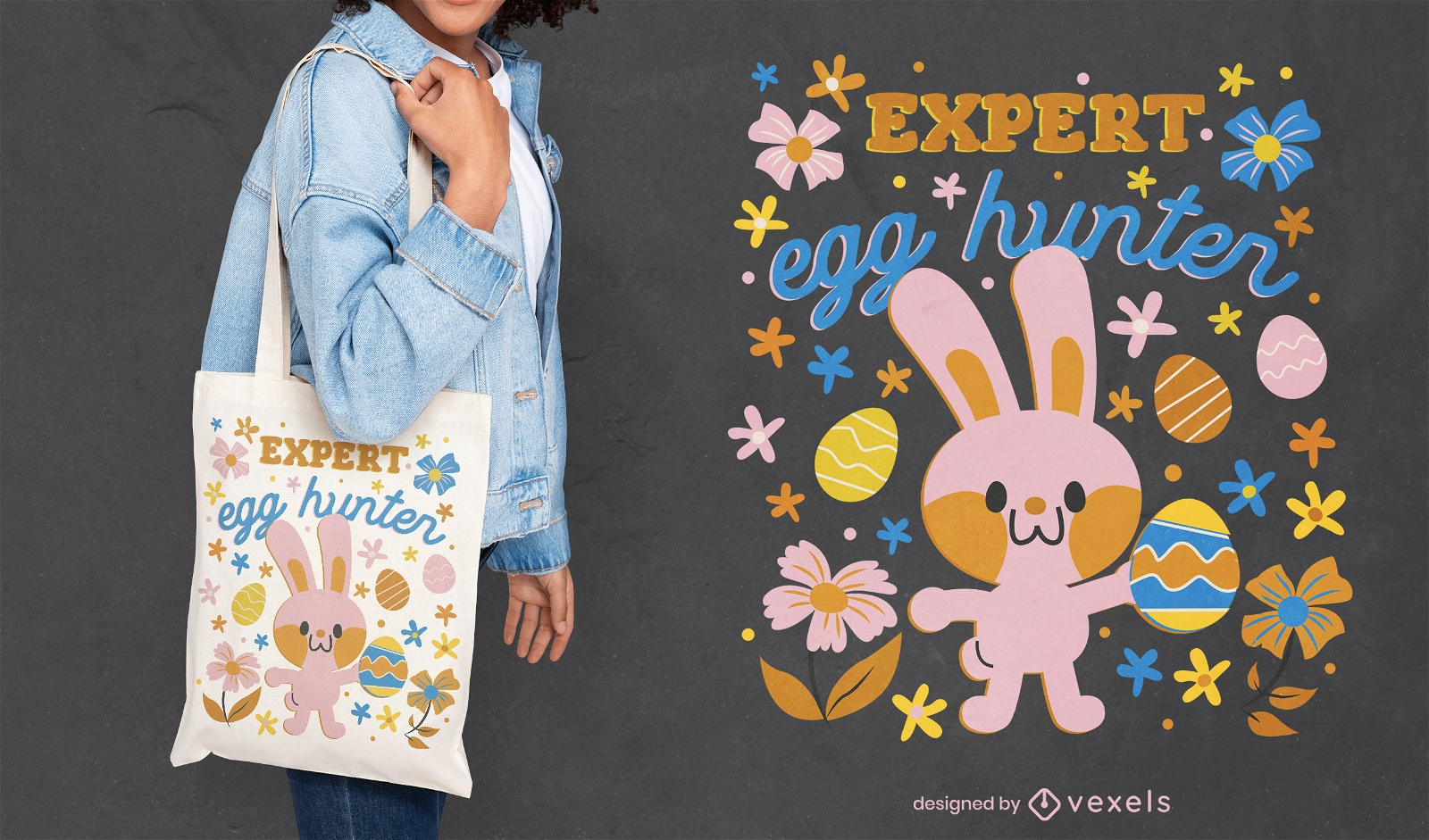 Easter eggs and rabbit tote bag design