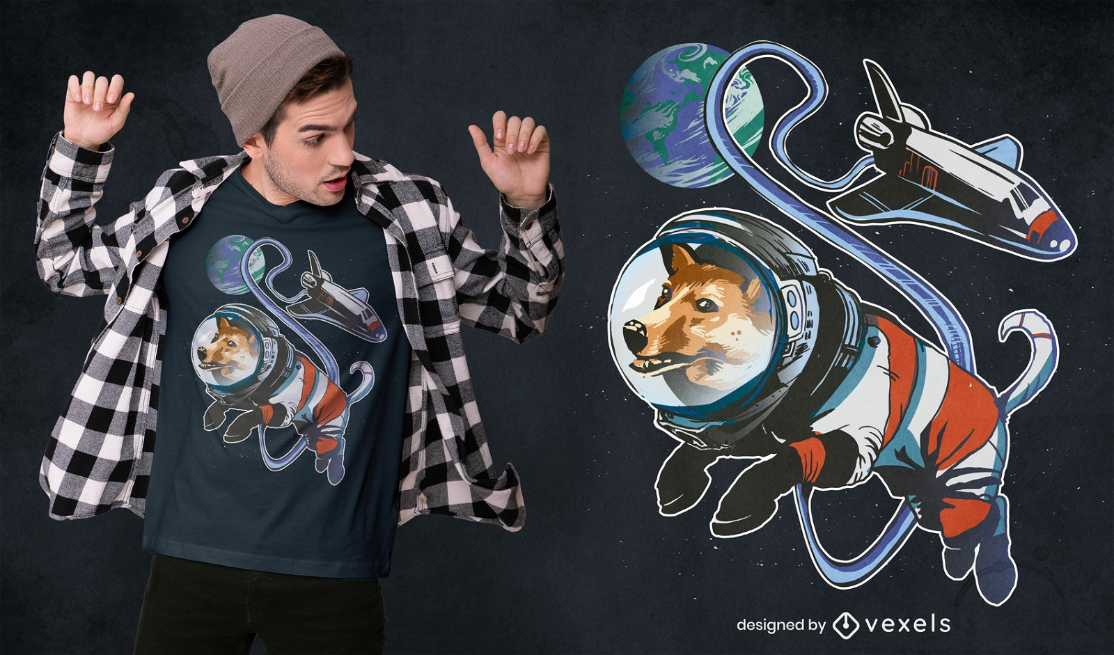 Diseño de camiseta de perro corgi espacial
