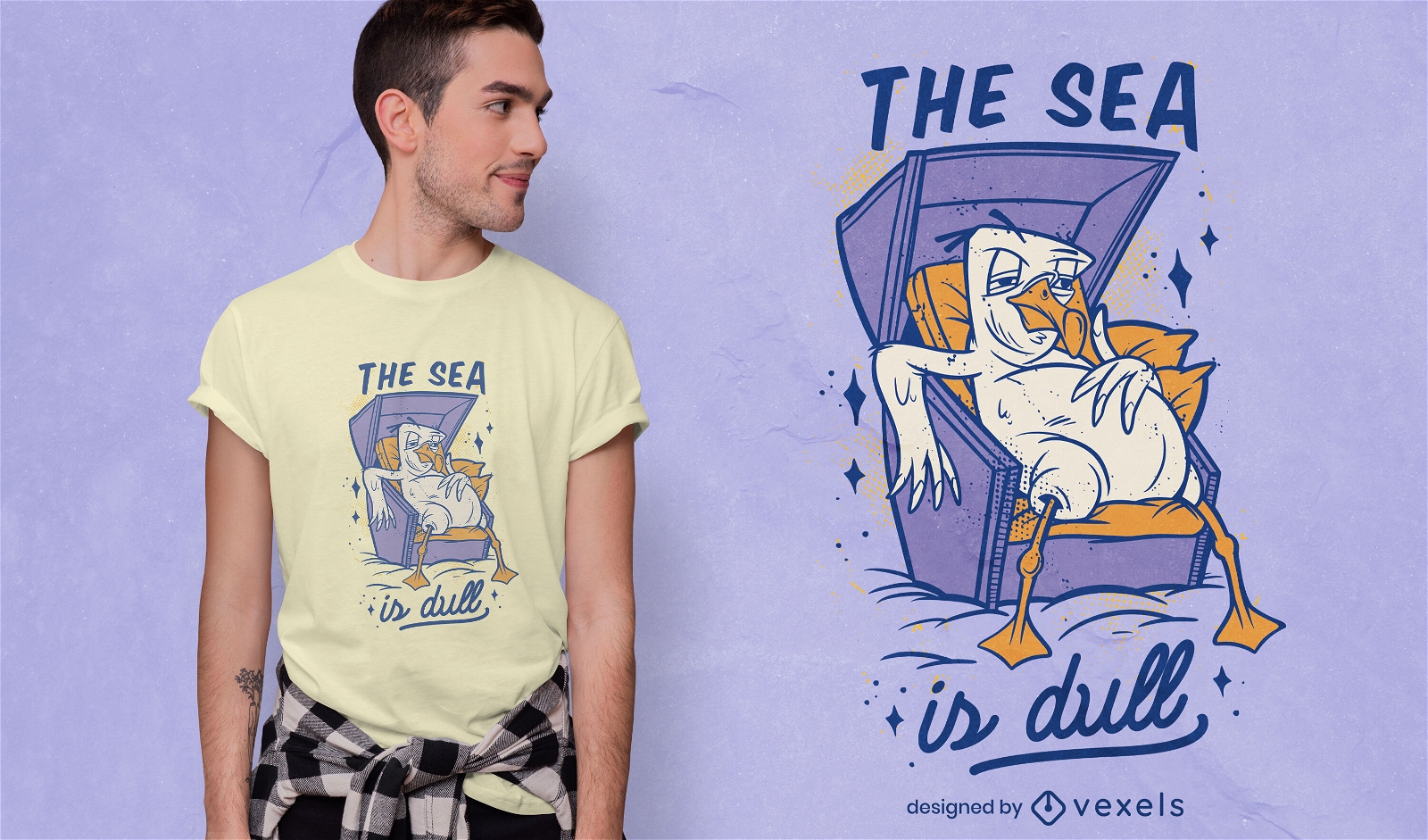 P?ssaro de gaivota cansado no design de t-shirt de cadeira