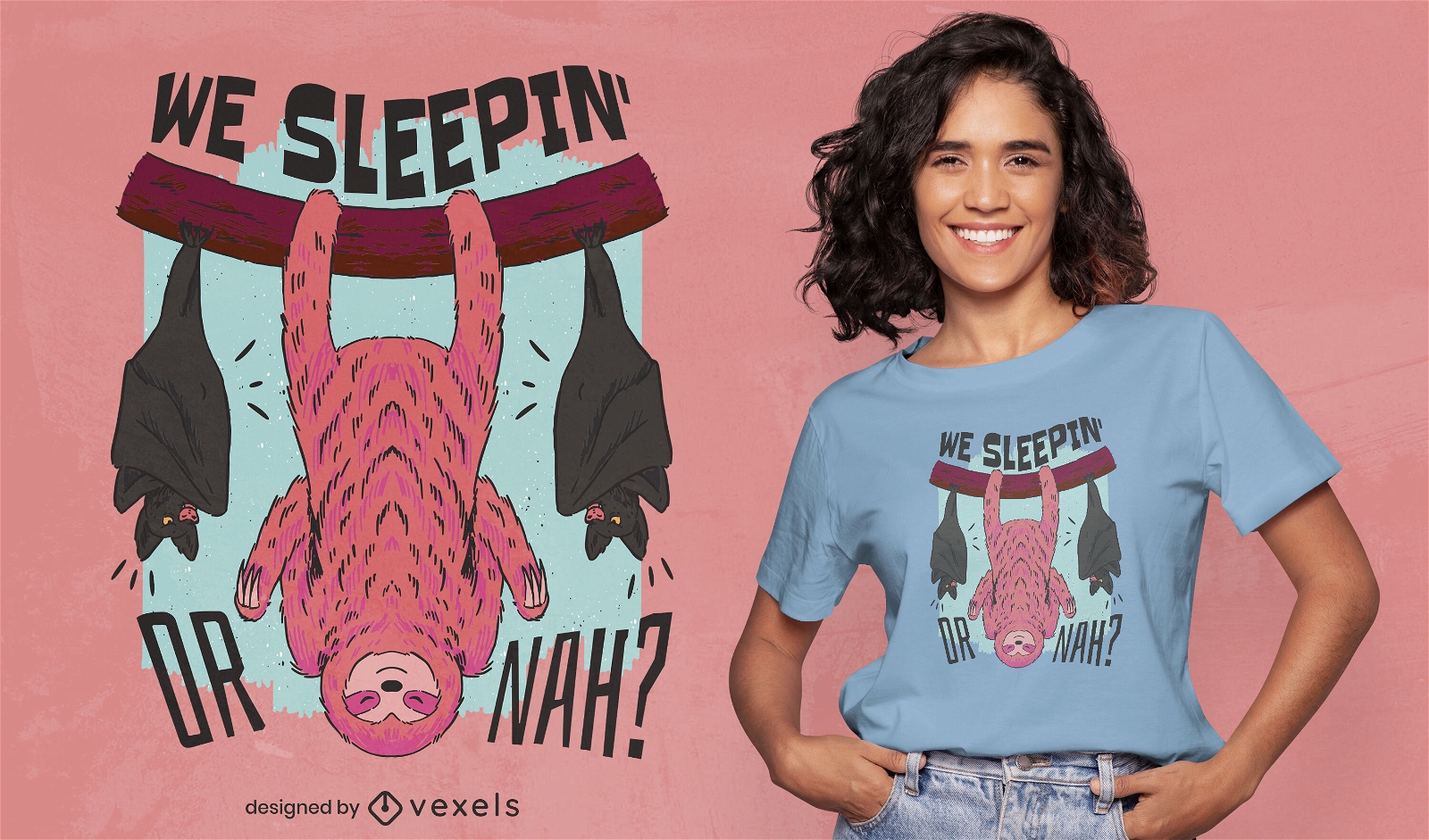 Faultier mit Fledermäusen Tier-T-Shirt-Design