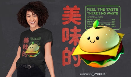 Design de camiseta psd de personagem de hambúrguer 3D