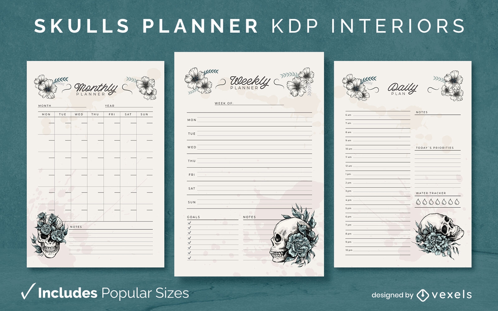 Skulls planner diary design template KDP