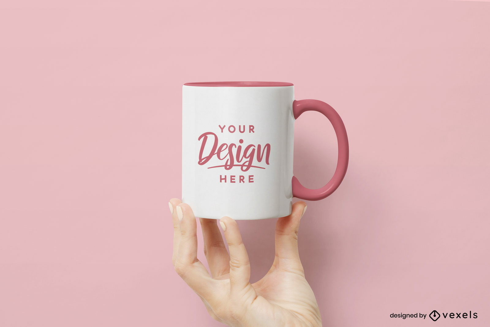 Hand holding a mug mockup design