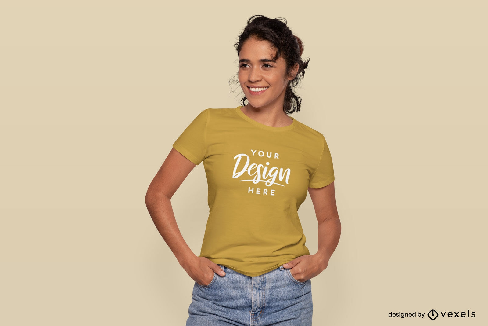 Woman with tied hair t-shirt mockup
