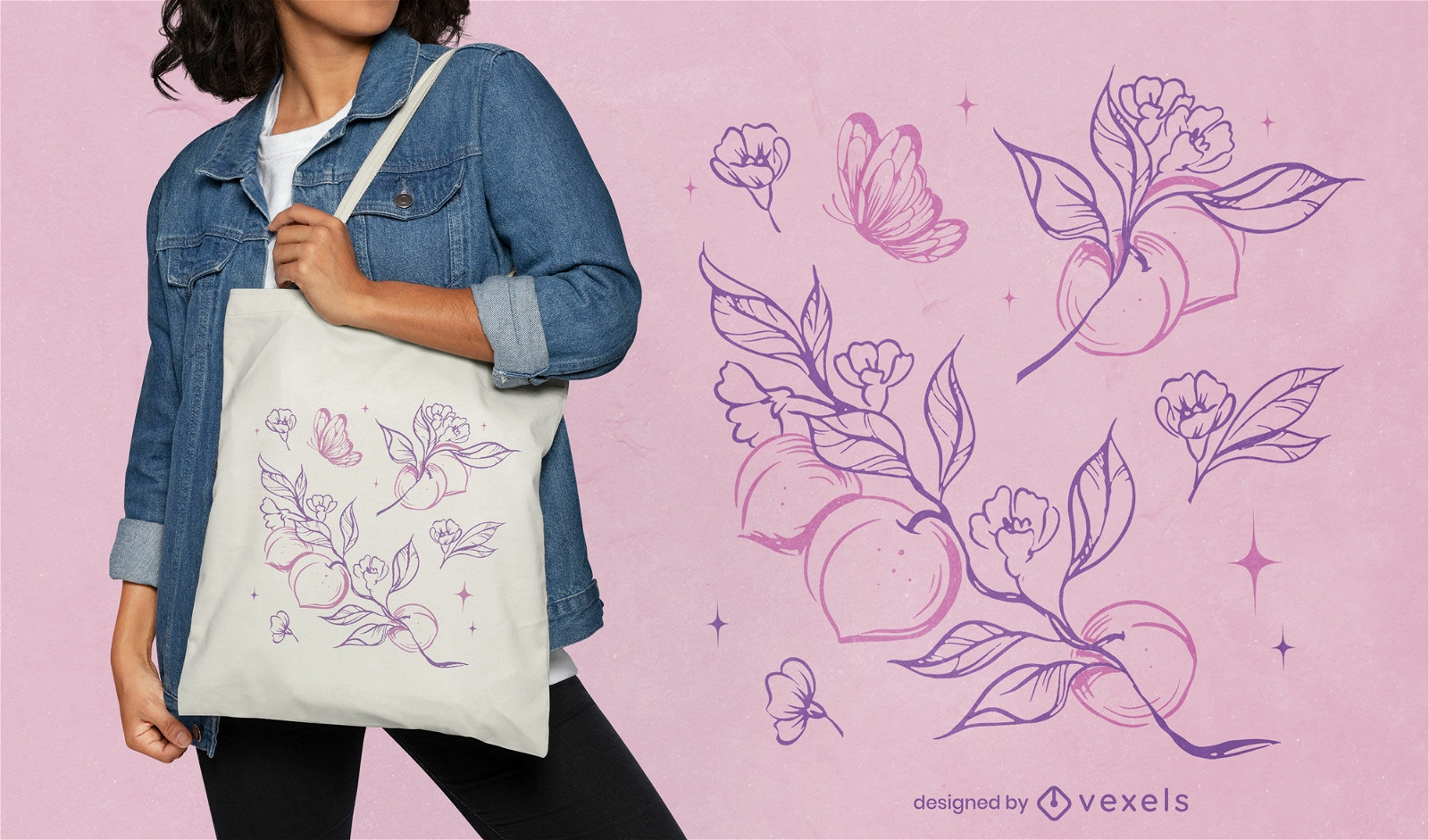 Peaches and flowers tote bag design