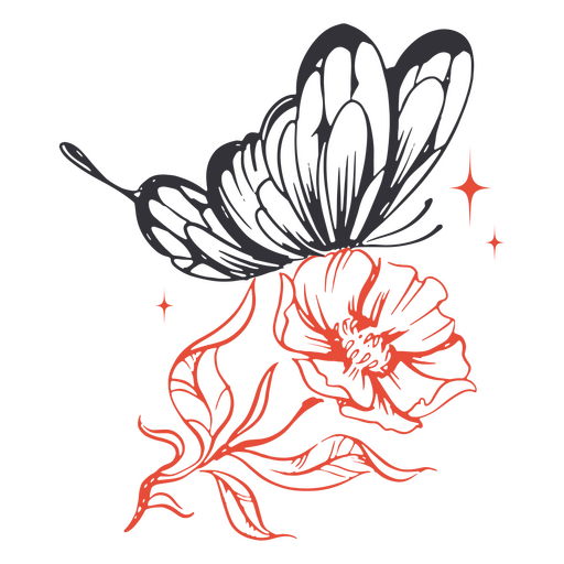 Borboleta em flor duotone Desenho PNG