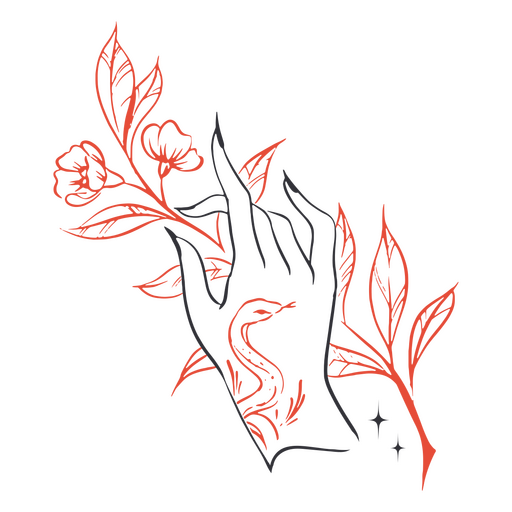 Arte de línea de mano y flores. Diseño PNG