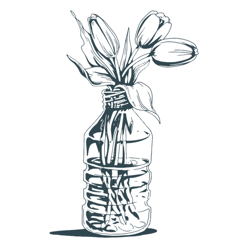 Ícone de arte de linha de garrafa de flores de primavera Desenho PNG