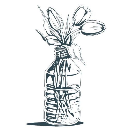 Icono de arte de línea de botella de flor de primavera Diseño PNG