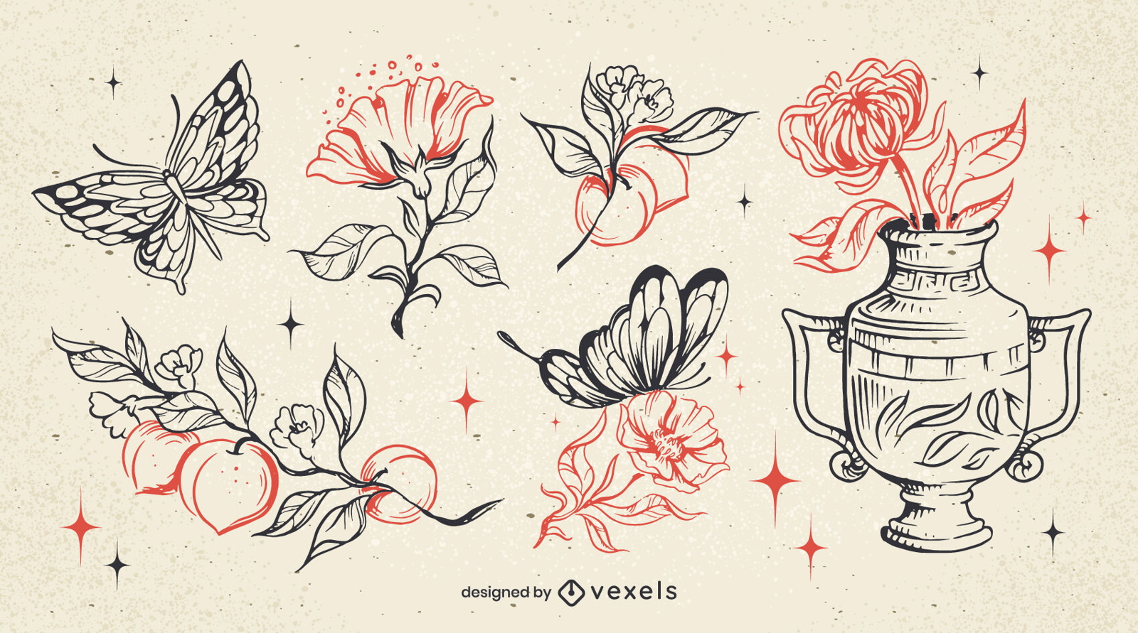 conjunto de tatuagem de flores de primavera