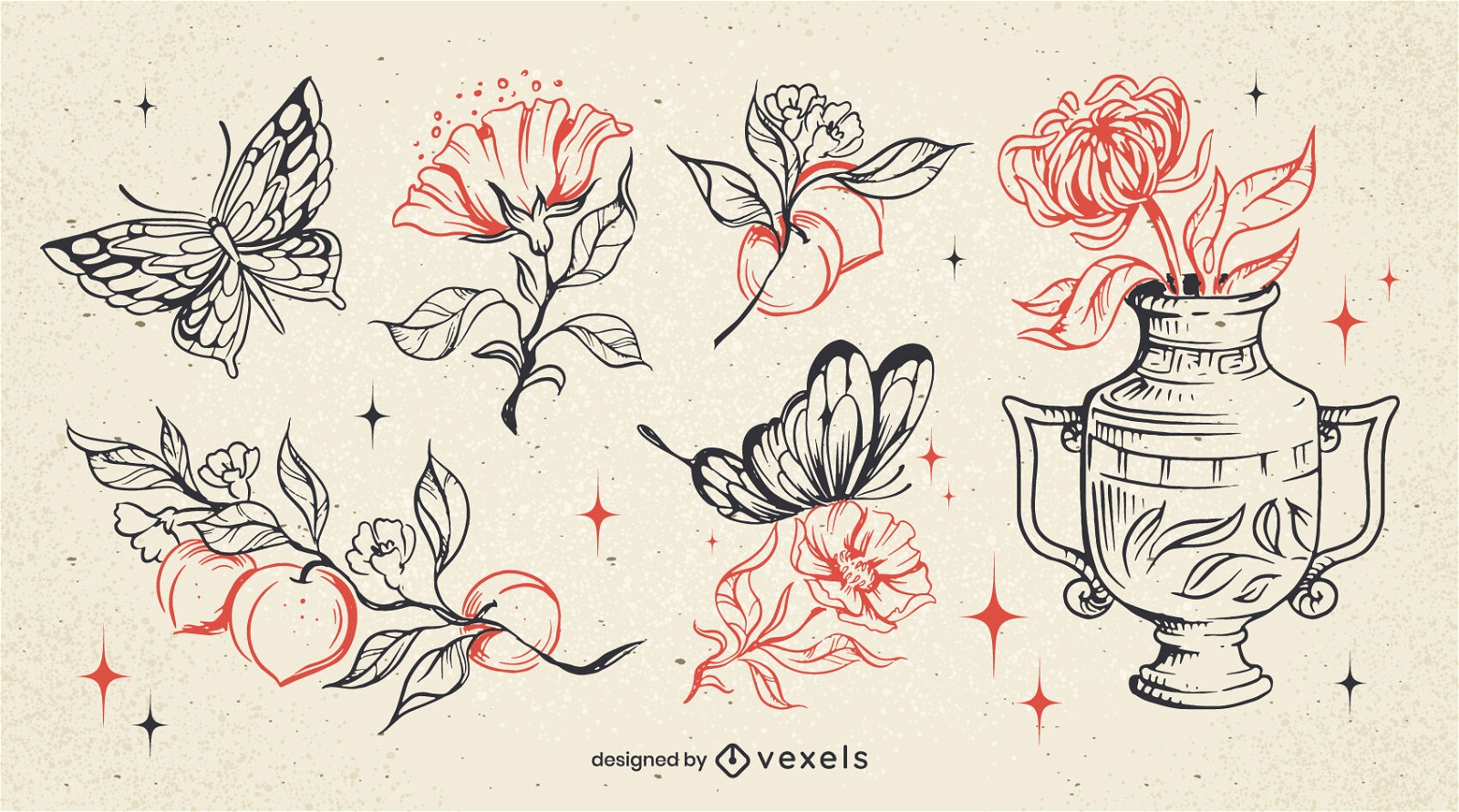 Conjunto de tatuajes de flores de primavera