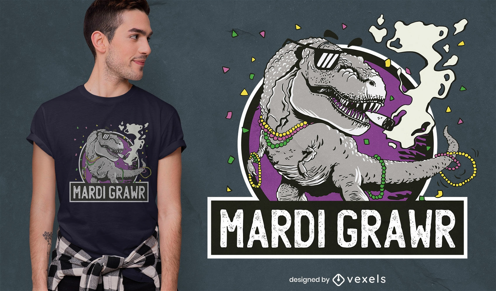 T-rex Mardi Gras t-shirt design