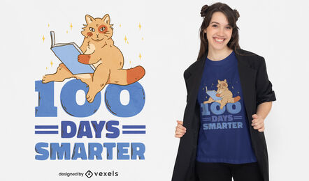 Design de camiseta de leitura de gato inteligente