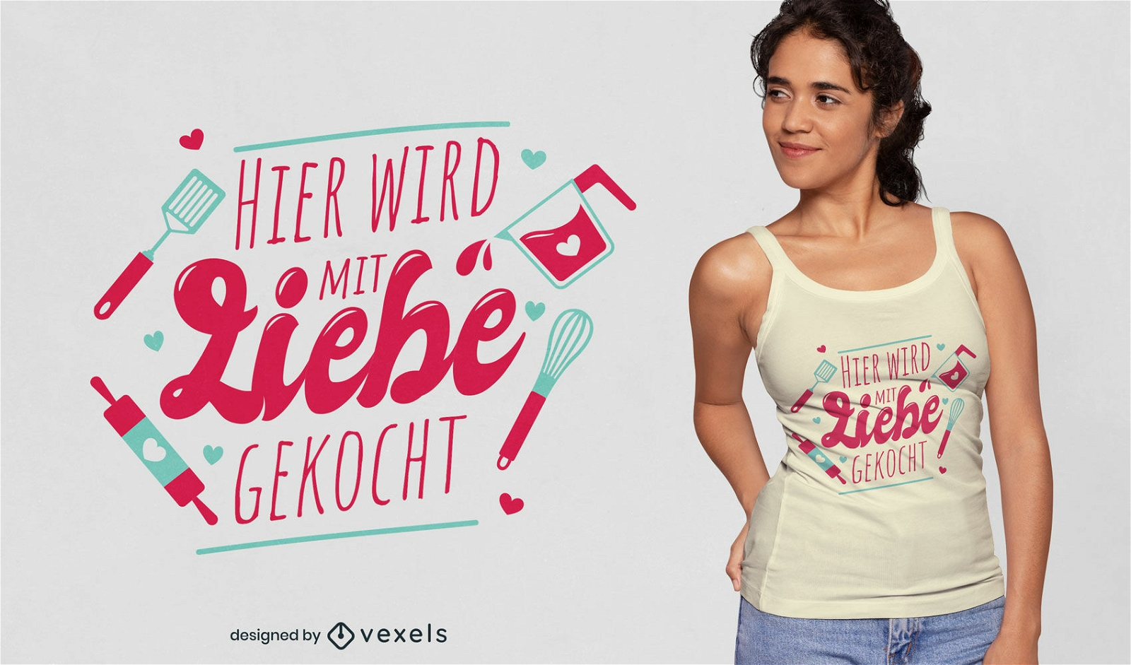 Diseño de camiseta de cita alemana de herramientas de cocina