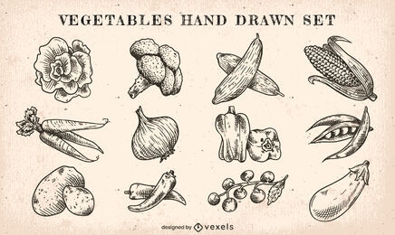 Conjunto de verduras dibujadas a mano