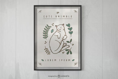 Design de cartaz de gato fofo