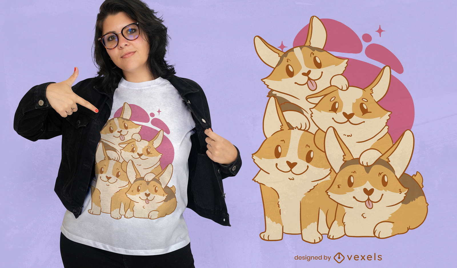 Diseño de camiseta de cachorros Corgi