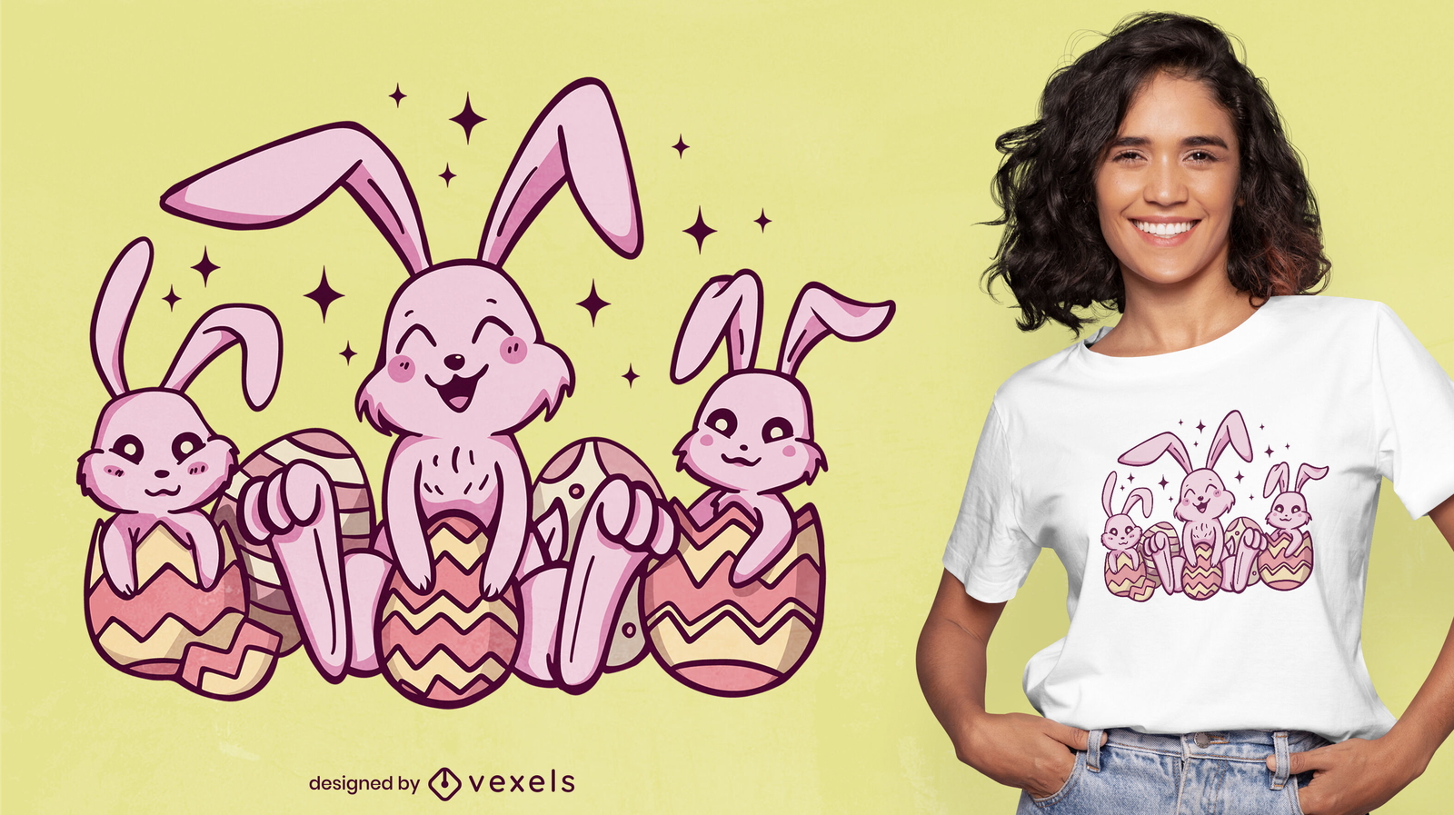 Coelhos em design de camiseta de ovos de páscoa