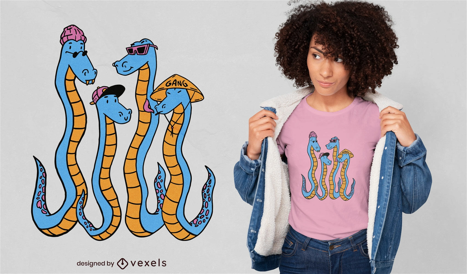 Diseño de camiseta de dibujos animados de animales serpiente