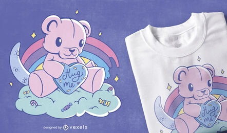 Urso de pelúcia abraçando design de camiseta de coração