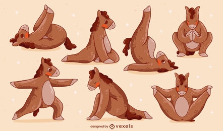 Conjunto de caracteres de caballos de yoga