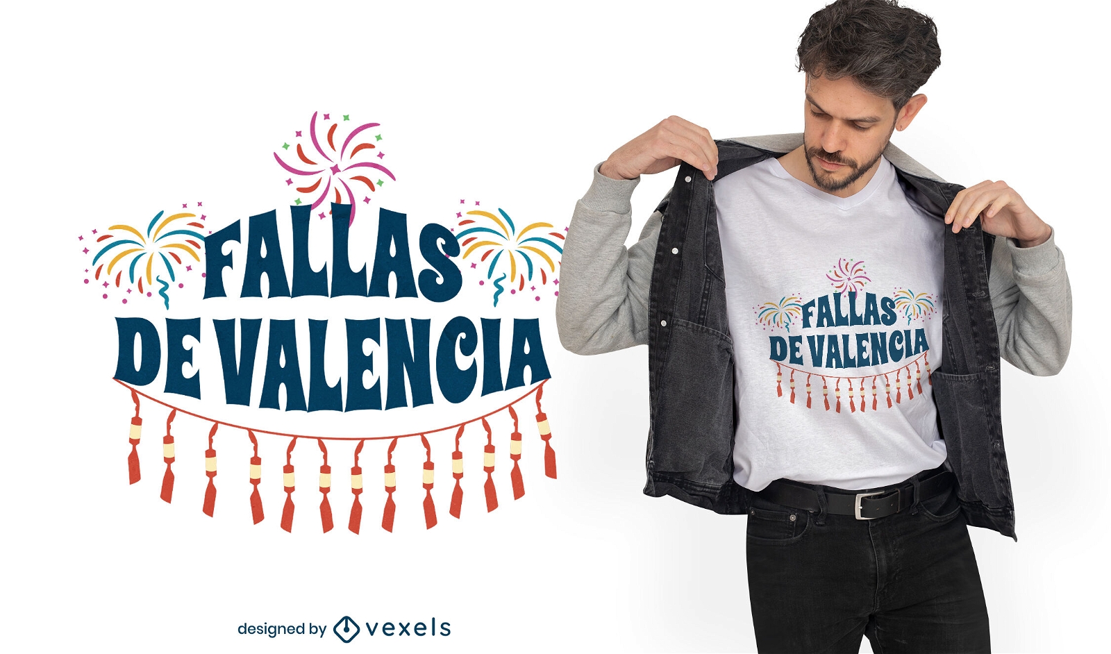 Design de camiseta de fogos de artifício de férias na Espanha