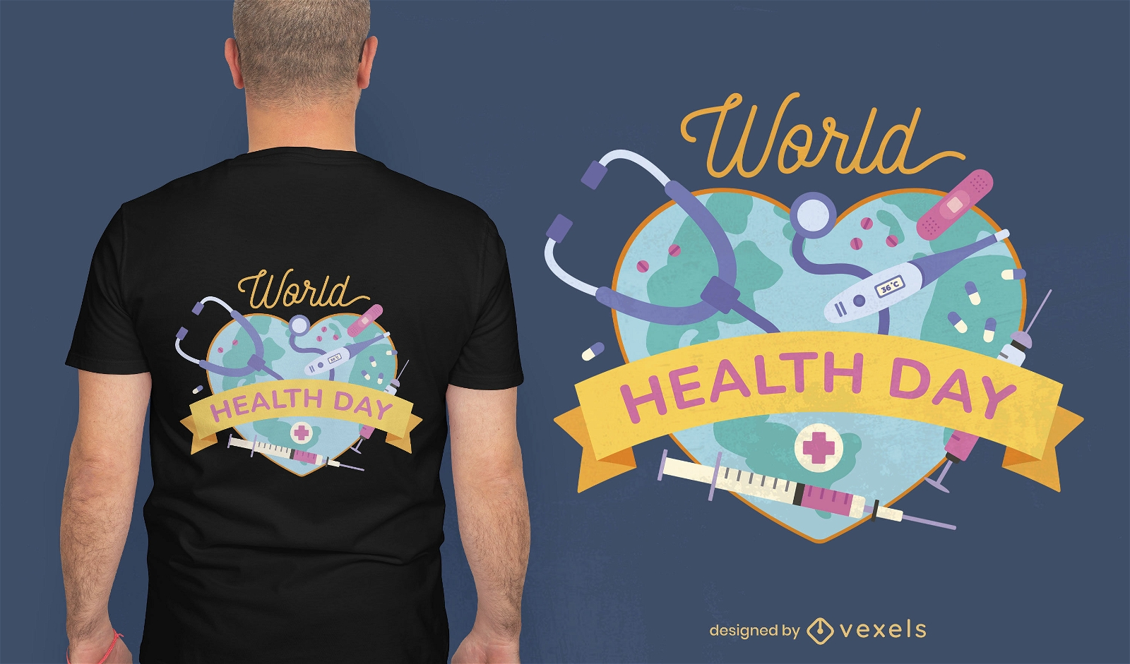 Diseño de camiseta de herramientas médicas del día mundial de la salud.