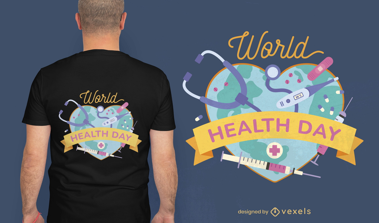 Diseño de camiseta de herramientas médicas del día mundial de la salud.