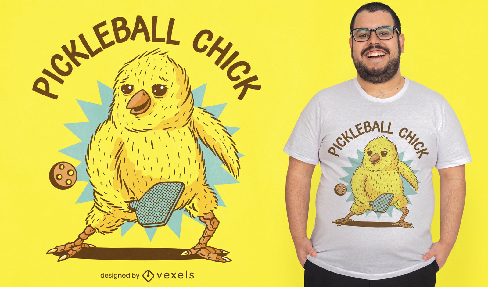 Chick jugando diseño de camiseta de deporte de pickleball