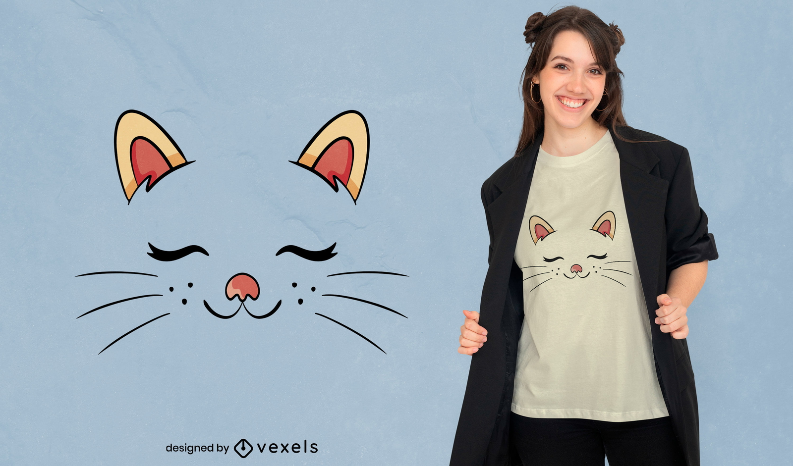 Design de camiseta de cara de gato dormindo bonito