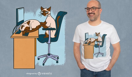 Diseño de camiseta de gato siamés adicto al trabajo