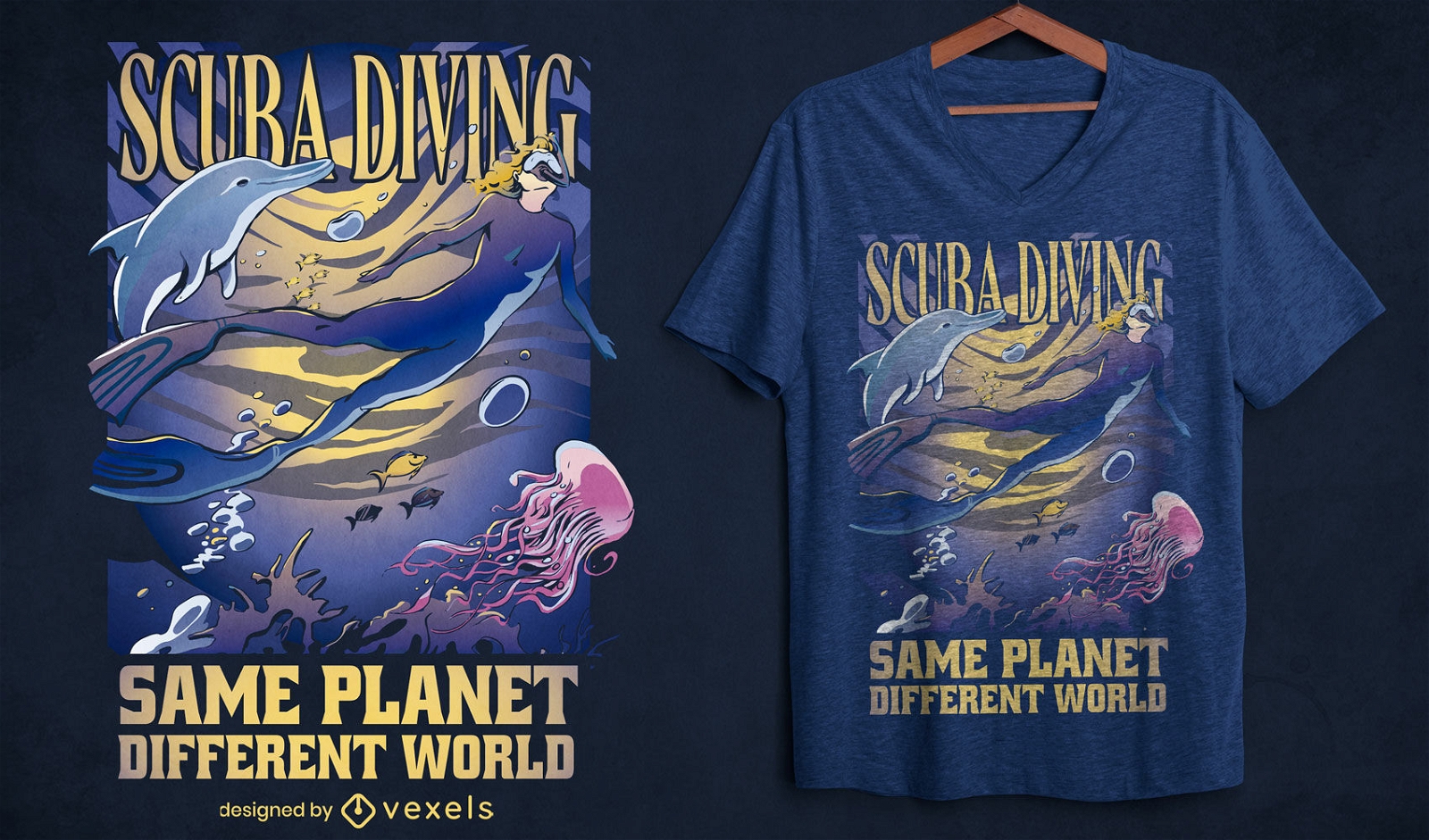 Design de camiseta do oceano de mergulho