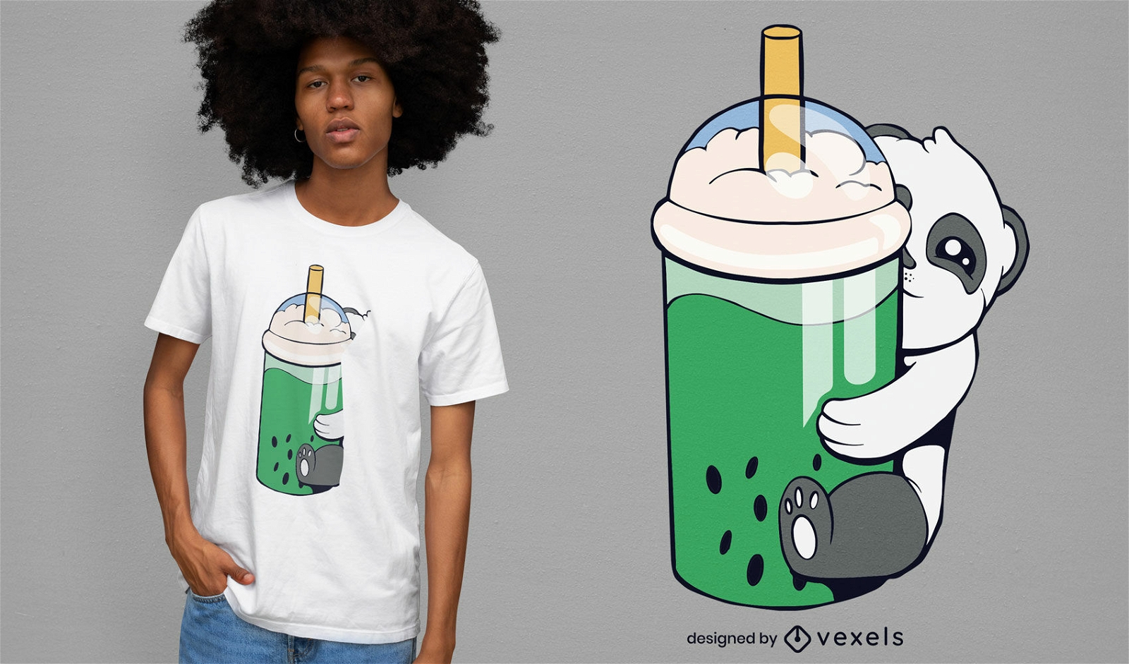 Diseño de camiseta de té de burbujas de panda.