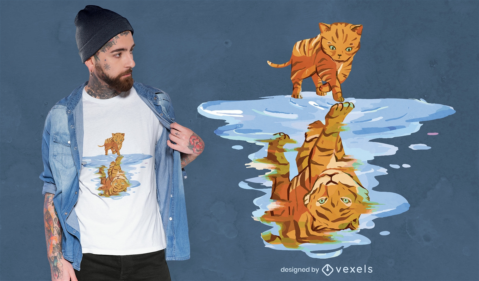 Gato reflete um design de camiseta de tigre