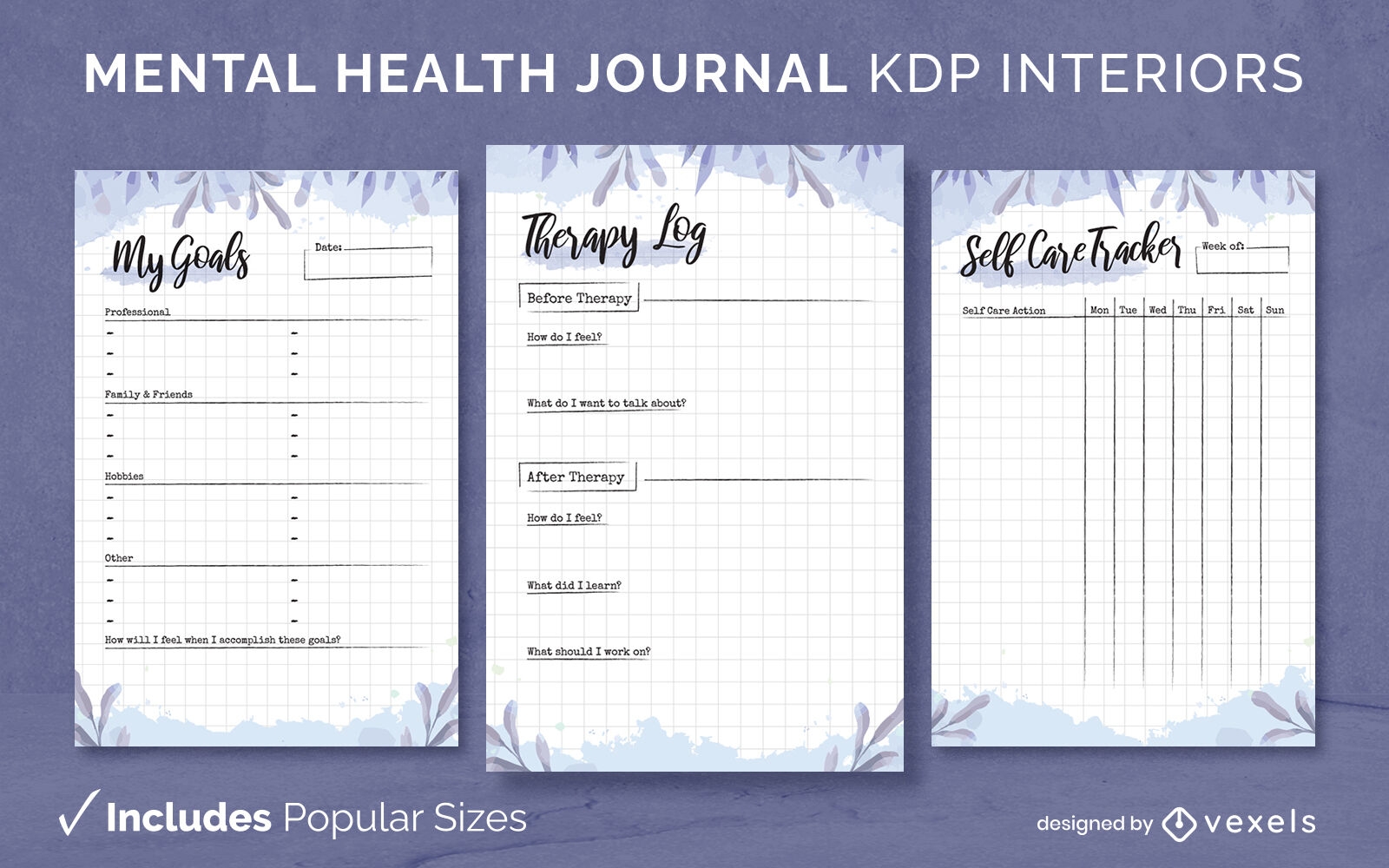 Plantilla de diseño de diario de acuarela de salud mental KDP